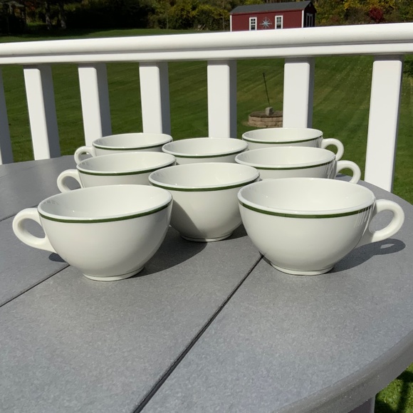 Vintage Set of 8 Syracuse Restaurant China Green Lines Coffee Tea Cups - EUC! - Picture 1 of 4
